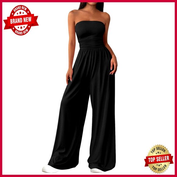 Large Strapless Romper Wide Leg Jumpsuit Beach Vacation Summer Outfit